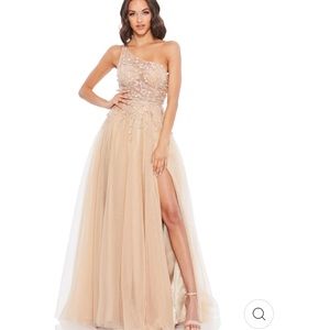 Mac Duggal NWT Sz 6 Nude EMBELLISHED ONE SHOULDER A LINE GOWN $598 11210